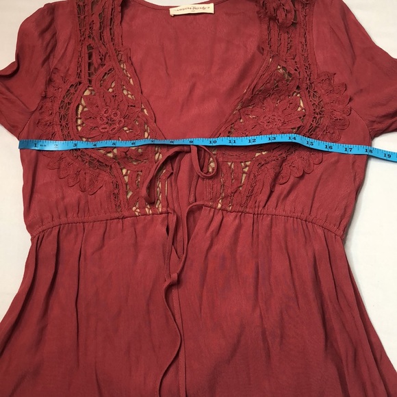 American Threads Lace Top Womens Mauve Long Sleeve Cinch Waist Size S - Picture 10 of 13